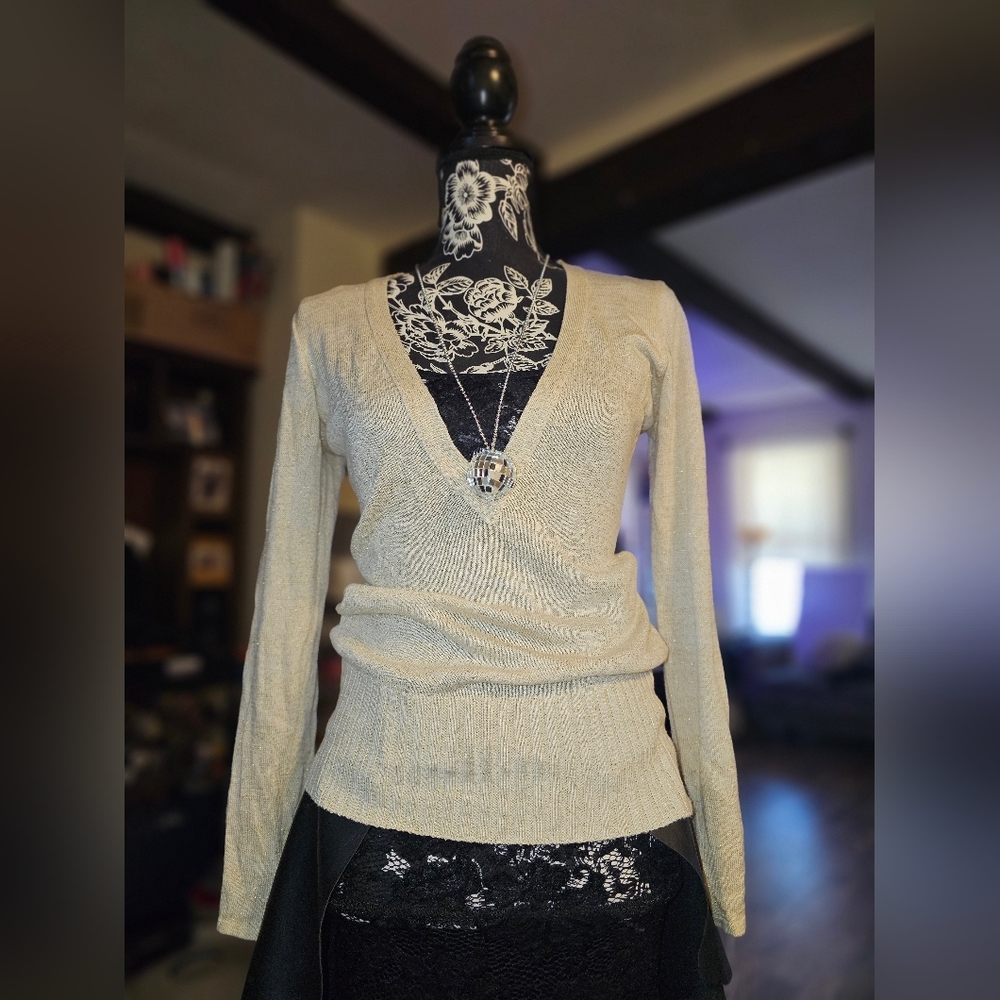 Forever 21 Cream and Gold Knit Sweater